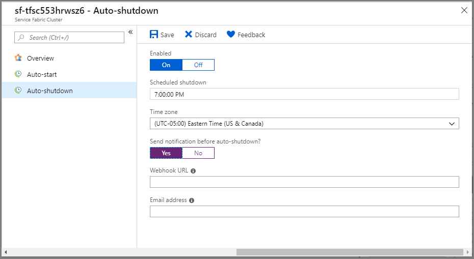 Screenshot that shows the Auto shut down page.