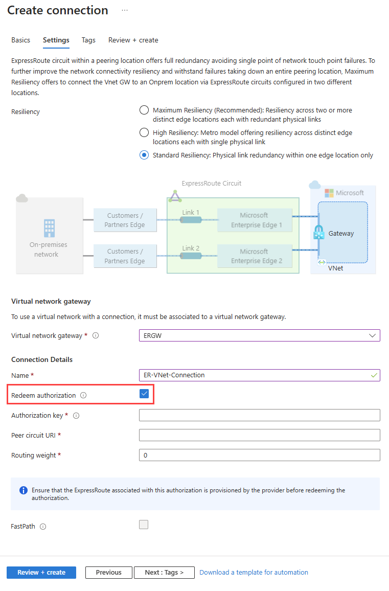 Settings page