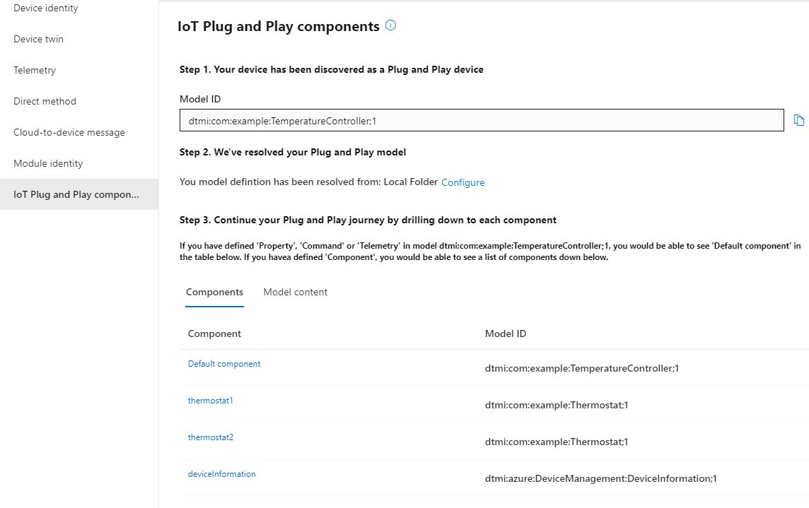 Multiple component device in Azure IoT explorer