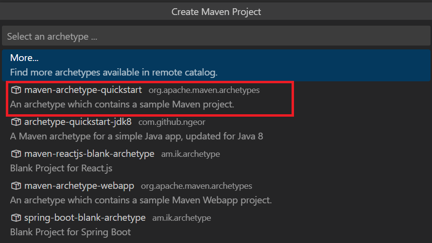 Screenshot of a maven quickstart project.