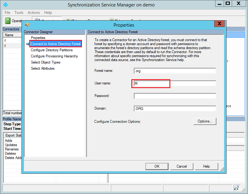 Finding the synchronization service Active Directory user account