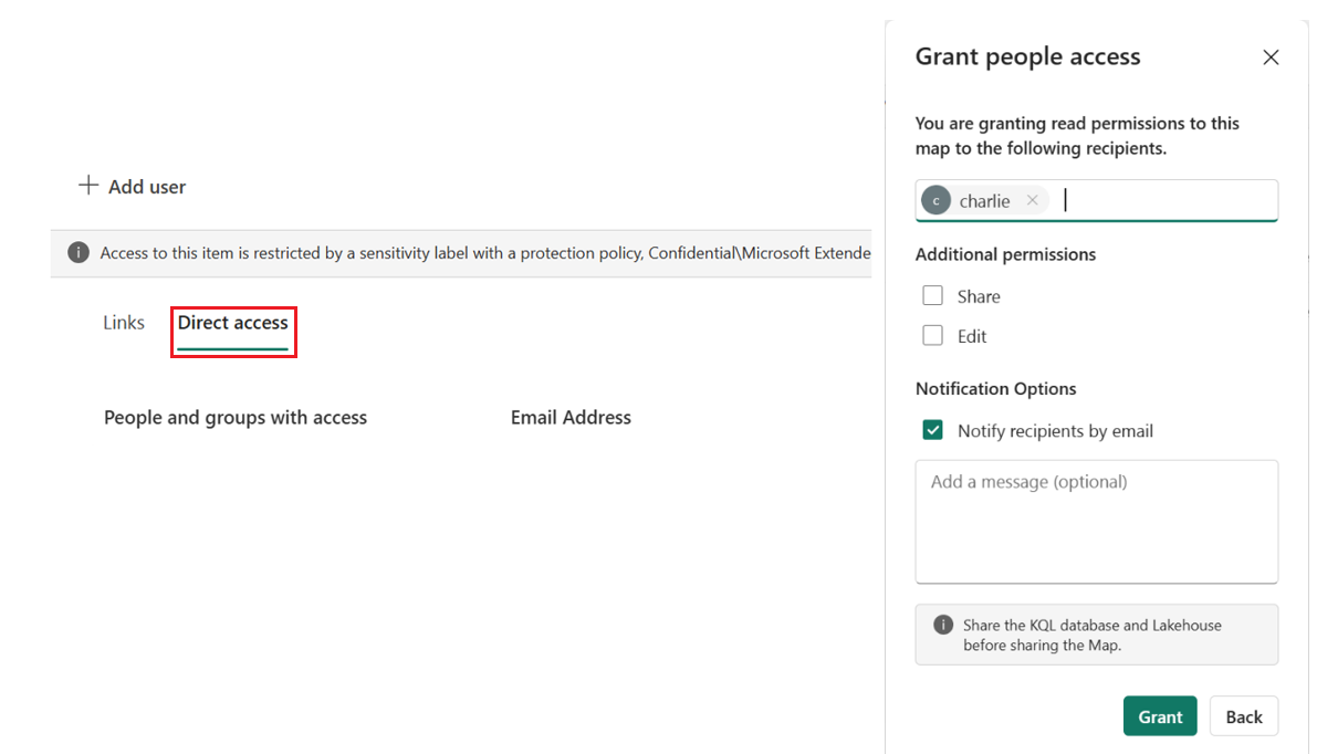 A screenshot showing the Grant people access pane.