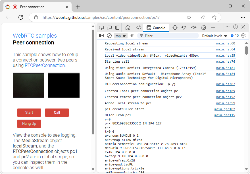 Peer connection sample