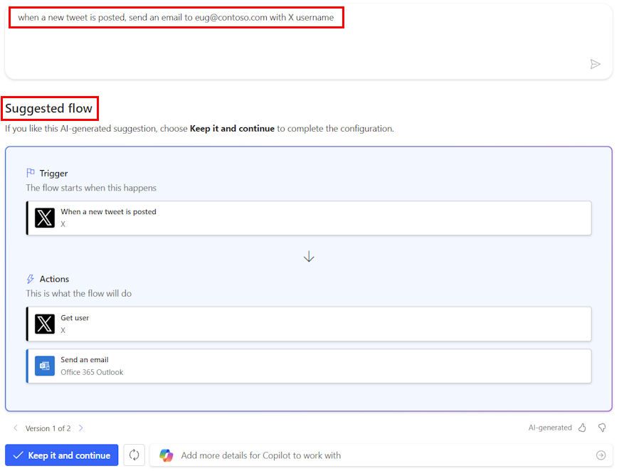 Screenshot of a prompt that uses natural language in Copilot.