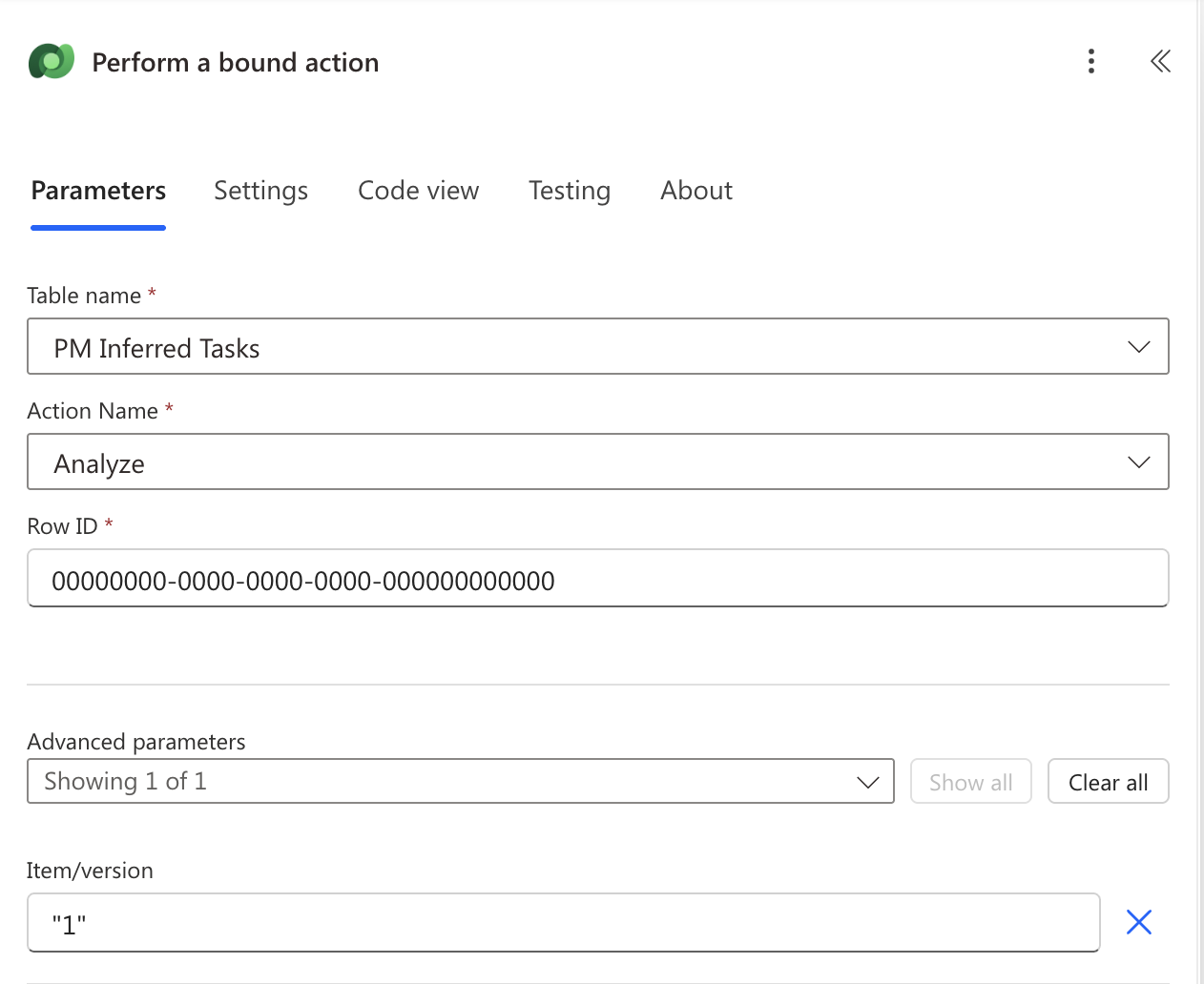 Screenshot of the Bound action settings.