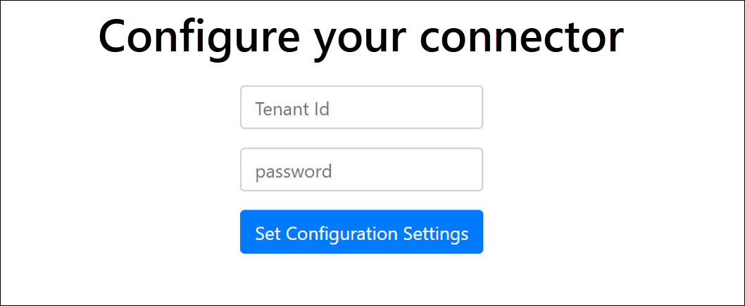 Screenshot of the connector web app sign-in page opened from the Configure option.
