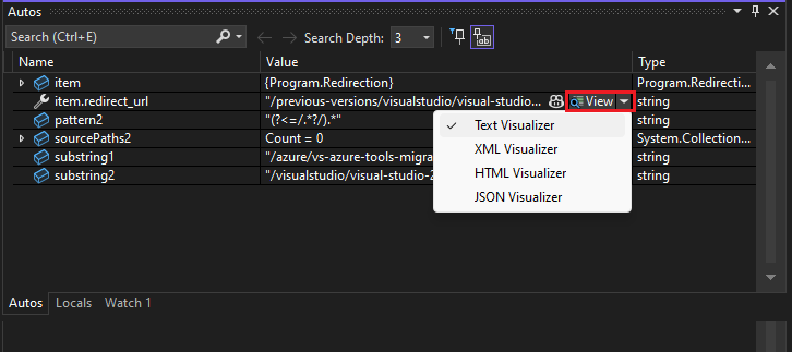 Screenshot of Open a string visualizer.
