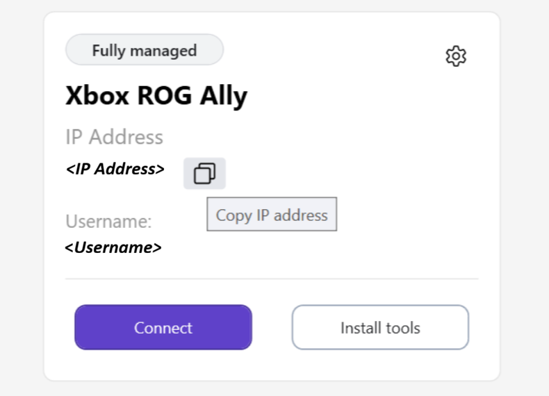 Screenshot of the button for copying a paired device's IP address