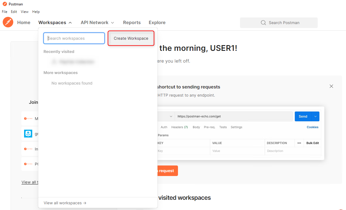 Postman Select Create Workspace Postman Select Create Workspace