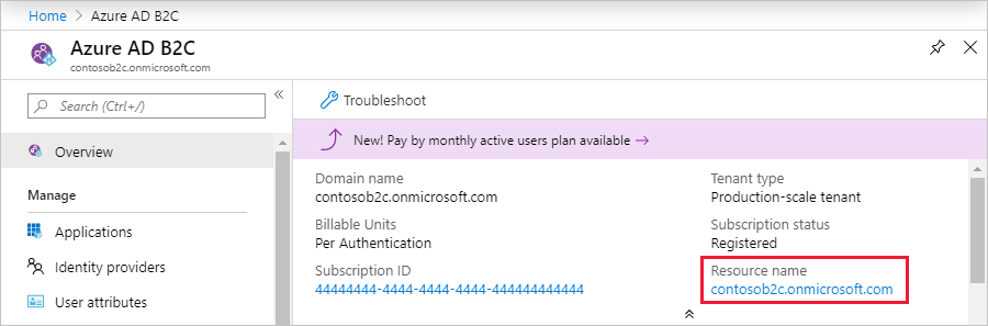 Captura de pantalla en la que se muestra cómo seleccionar el recurso de Azure&nbsp;AD&nbsp;B2C en Azure Portal.