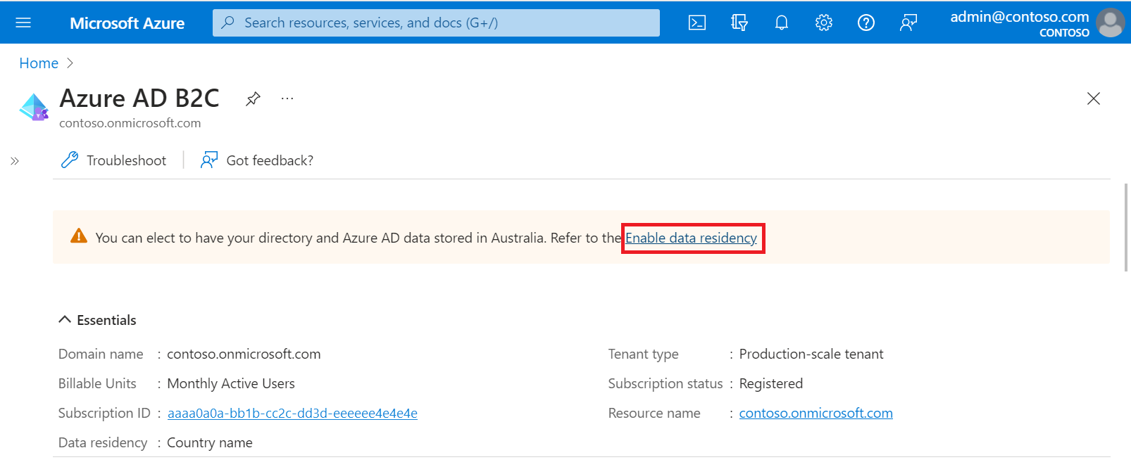 Recorte de pantalla para optar por recibir el complemento Go-Local de Azure&nbsp;AD&nbsp;B2C en Azure&nbsp;Portal.