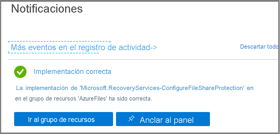 Captura de pantalla en la que se muestran las notificaciones de Azure Portal.