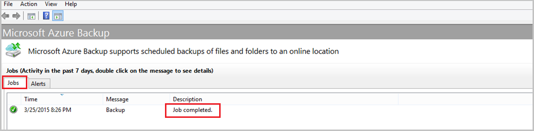 Recorte de pantalla que muestra que se ha completado la copia de seguridad inicial.