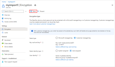 Captura de pantalla que muestra la ubicación del botón Guardar para una clave administrada por el cliente.