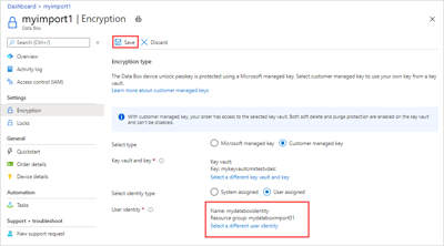 Captura de pantalla que muestra una identidad de usuario seleccionada que se muestra en el panel Configuración del tipo de cifrado.