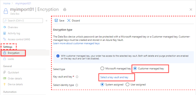 Captura de pantalla que muestra la opción Clave administrada por el cliente seleccionada.