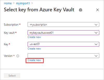 Captura de pantalla que muestra la ubicación del vínculo Crear nuevo.