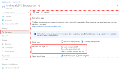 Captura de pantalla que muestra los detalles de Key y Key Vault.