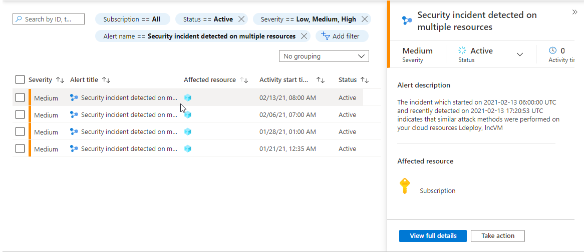 Panel lateral que muestra los detalles del incidente.