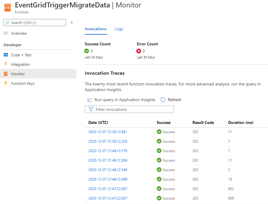 Recorte de pantalla que muestra las invocaciones de función.