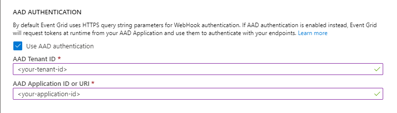 Captura de pantalla de la configuración de acción de webhook seguro en el Portal de Azure.