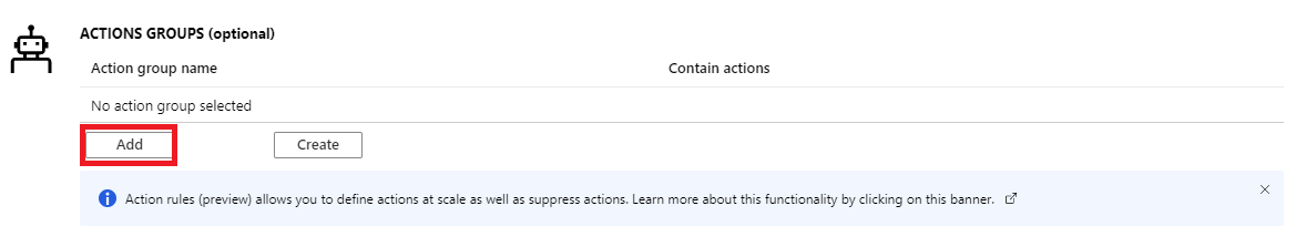 Captura de pantalla que muestra el botón para agregar un grupo de acciones.