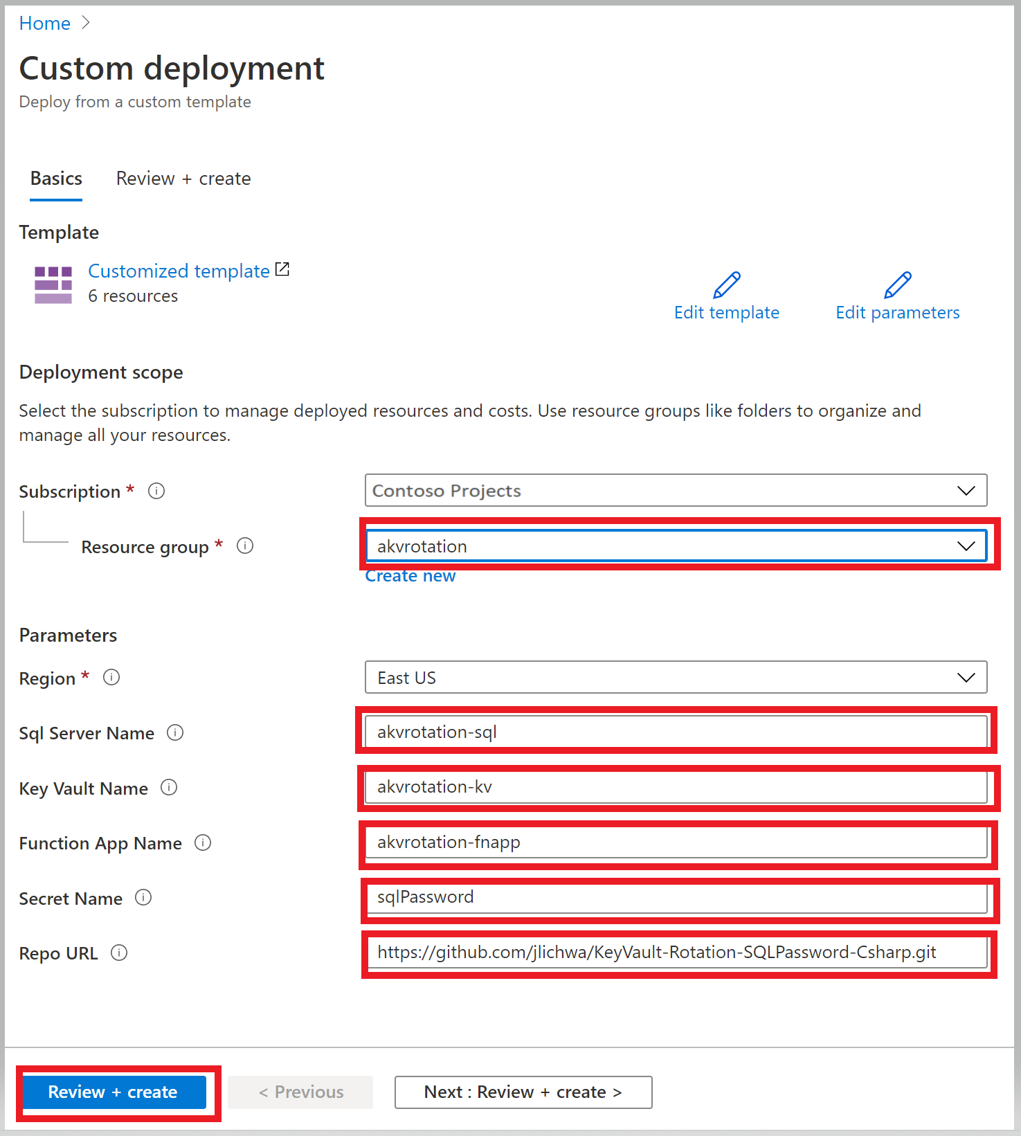 Seleccione Revisar y crear.