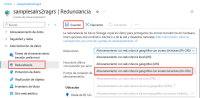 Recorte de pantalla que muestra cómo cambiar la opción de replicación en el portal.