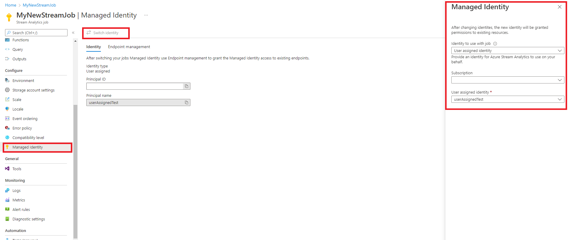 Configuración de la identidad administrada de Stream Analytics