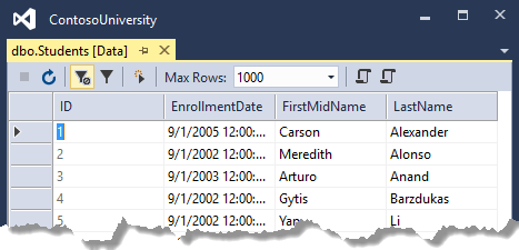 Tabla de estudiantes en SSOX
