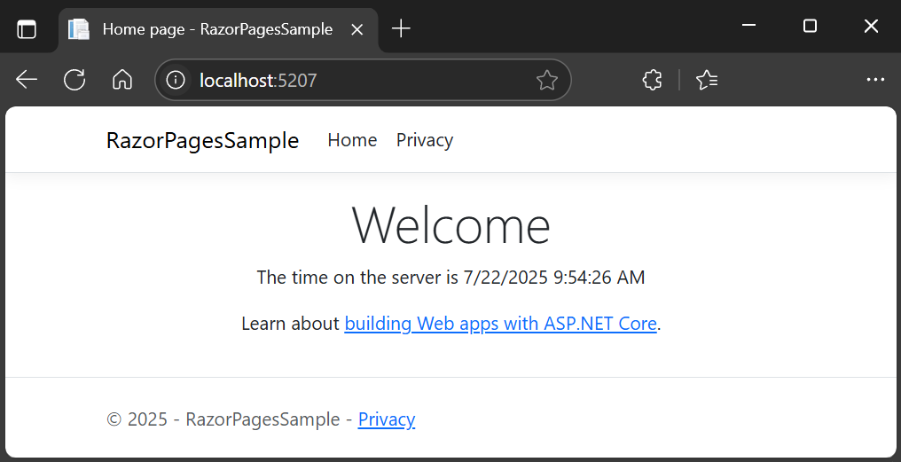 Página principal de la aplicación web que muestra el cambio realizado.