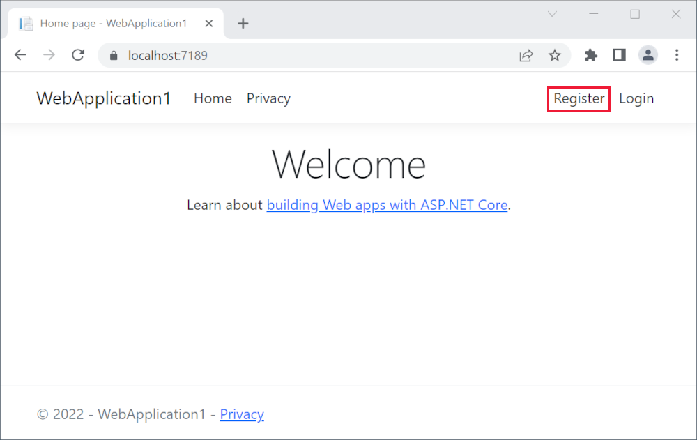 Aplicación web abierta en Microsoft Edge en localhost