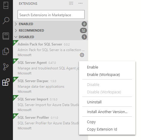 Captura de pantalla que muestra cómo habilitar las extensiones.