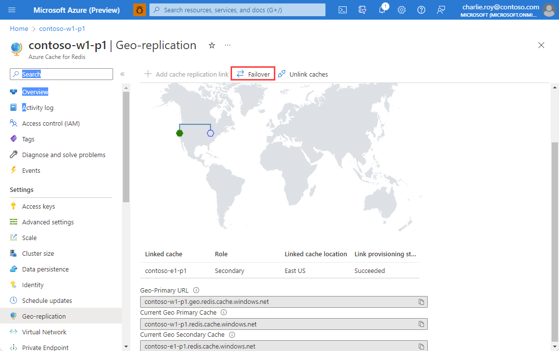 Screenshot of linked caches with Failover highlighted.