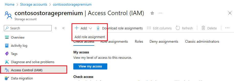 Captura de pantalla que muestra la configuración de Control de acceso (IAM).