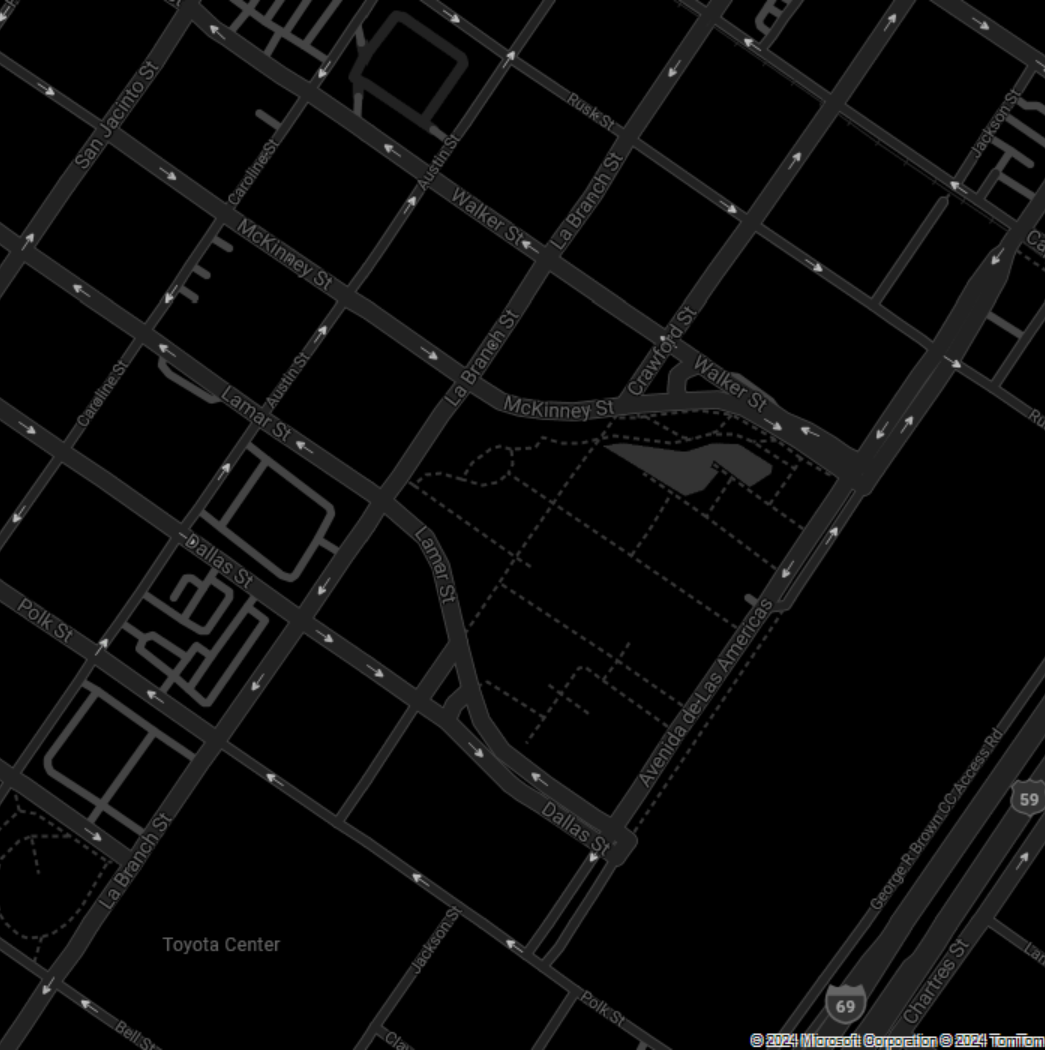 Recorte de pantalla de un mapa que muestra el estilo gris oscuro creado estableciendo el parámetro id. del conjunto de iconos en microsoft.base.darkgrey.