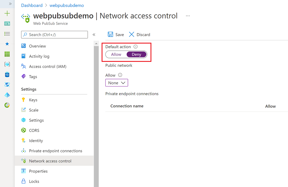 Network Access Control in Azure portal.