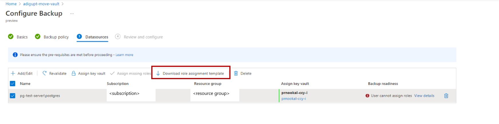 Captura de pantalla que muestra la opción de descargar una plantilla de asignación de roles.