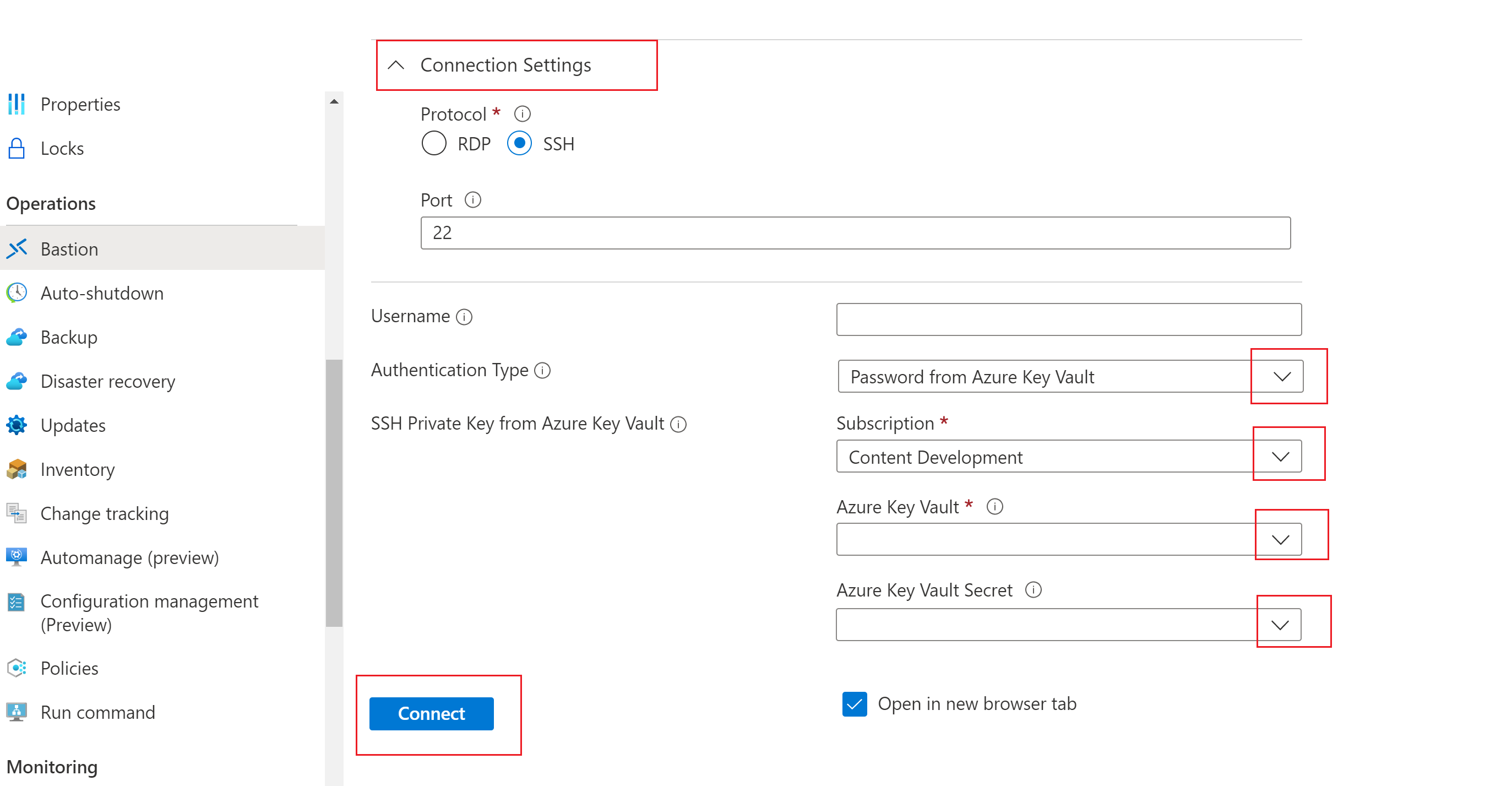 Captura de pantalla que muestra la contraseña de la autenticación de Azure Key Vault.