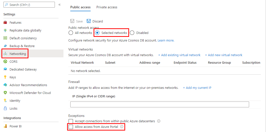 Captura de pantalla que muestra cómo habilitar el acceso a Azure Portal