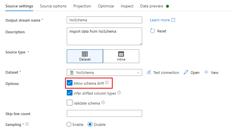 Schema drift source