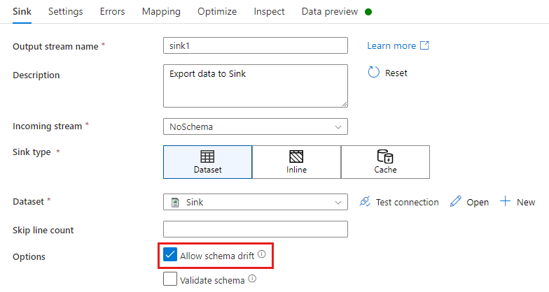 Schema drift sink