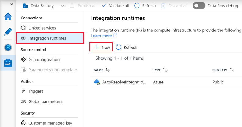 Creación de una instancia de Integration Runtime