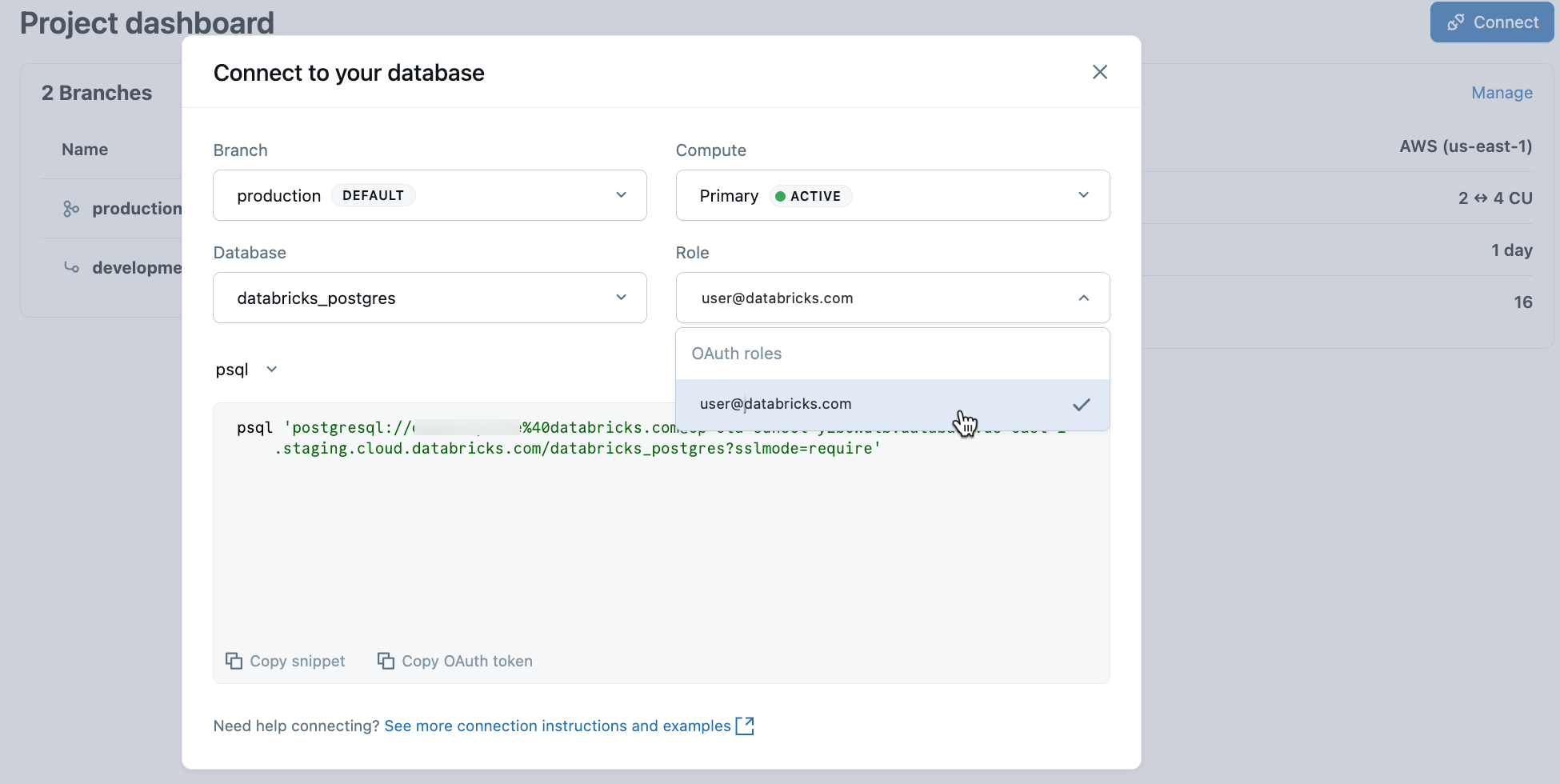 Cuadro de diálogo de conexión de OAuth