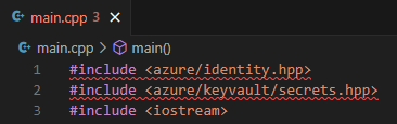 {Captura de pantalla de las directivas de inclusión de C++ en VS Code que tienen líneas rojas onduladas de error debajo.}