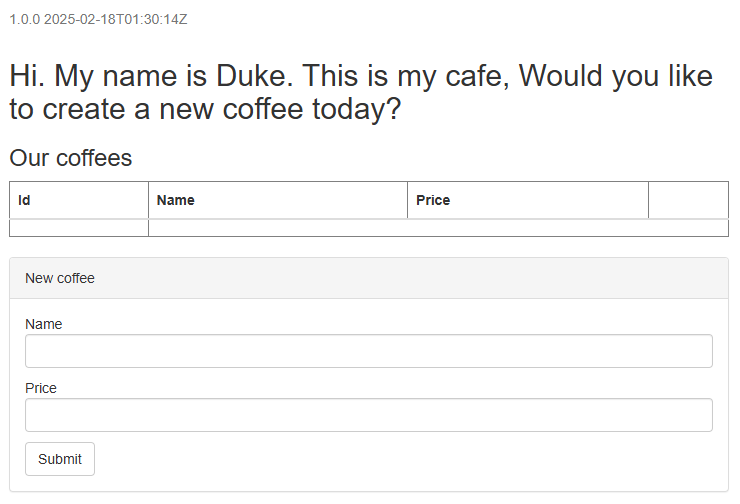 Captura de pantalla de la aplicación Java Liberty funcionando correctamente.