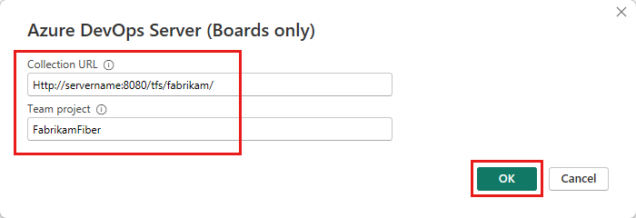 Captura de pantalla que muestra la especificación del nombre de la organización y del proyecto, versión local.