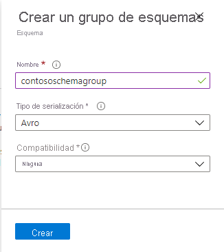 Imagen que muestra la página para crear un grupo de esquemas