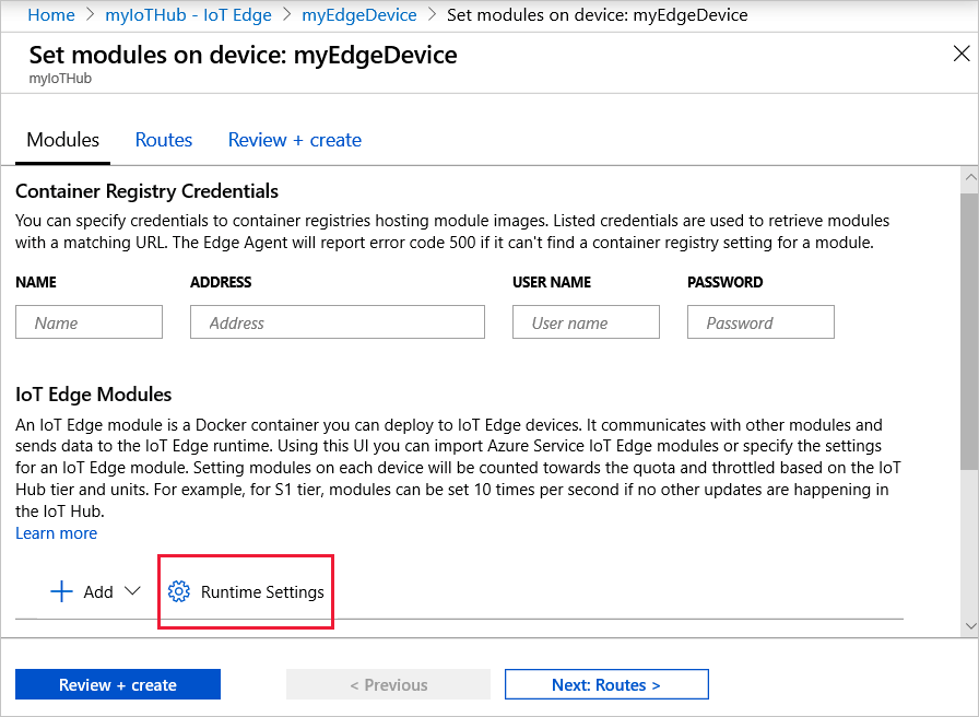 Captura de pantalla de la configuración de las opciones avanzadas del entorno de ejecución de Edge.