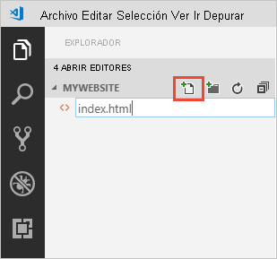 Creación del archivo de índice predeterminado en Visual Studio Code